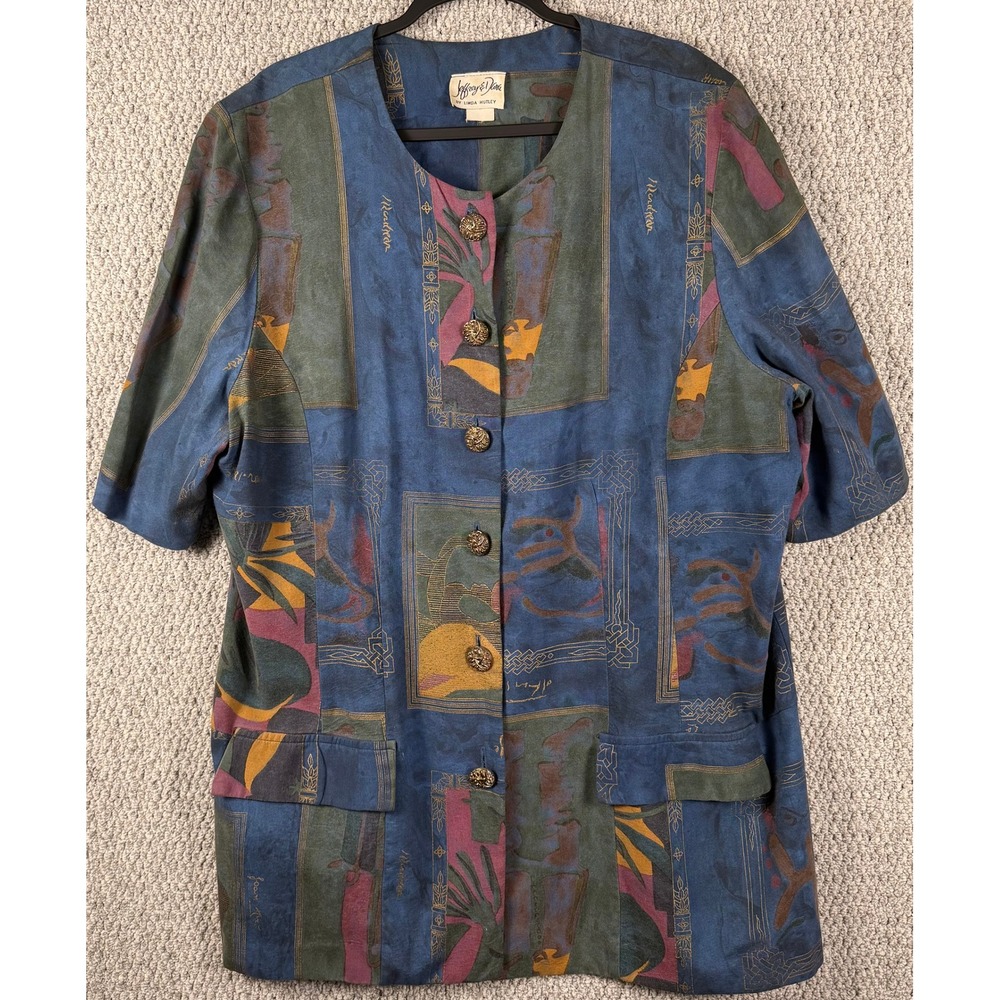 Vintage 90s Jeffrey & Dara 2pc Skirt Suit XL Wearable Art Abstract Rayon USA